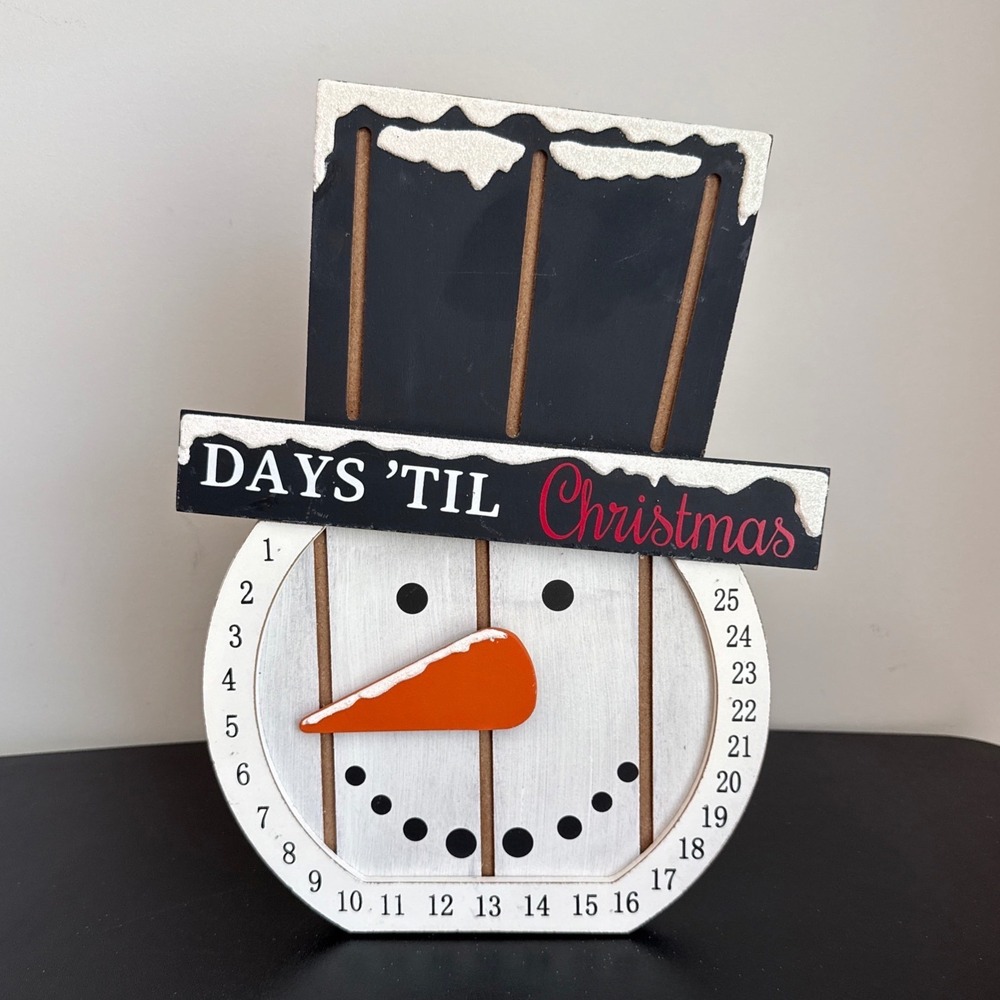 Snowman Advent Calendar Home Decor 13in White Wood Days Til Christmas